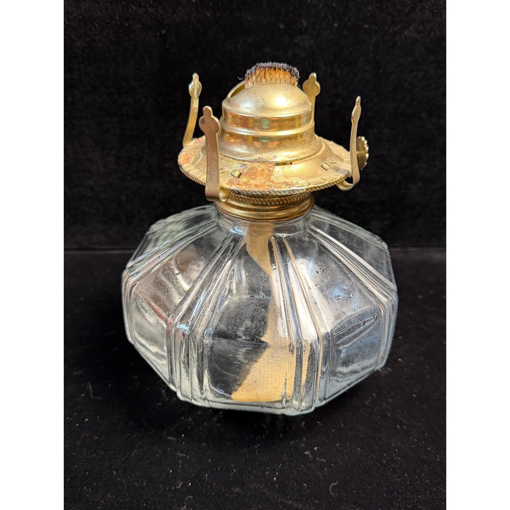 Lamplight Farms Vintage Clear Glass Oil Lamp Brass‎ Burner Paneled Base Antique